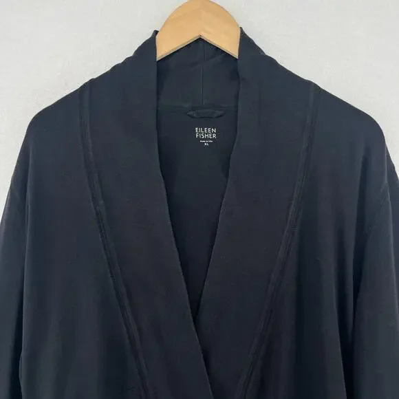 EILEEN FISHER Cardigan XL Stretch Organic Cotton Open Front Washed Black USA - Picture 3 of 16